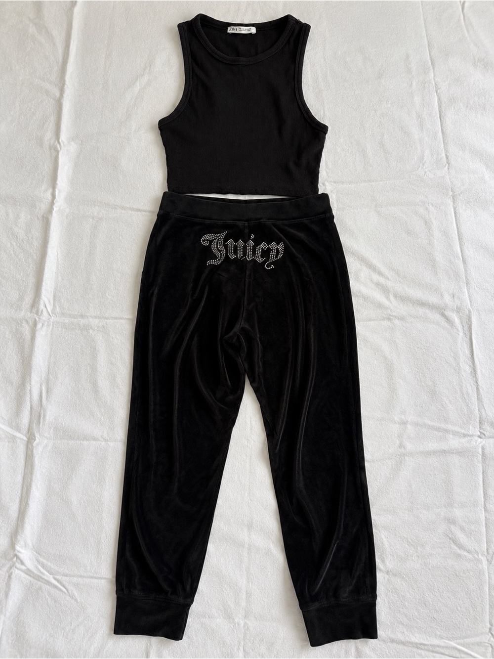 Juicy Couture Velour Pants Black Size M & Zara Ribbed Tank Size M Outfit Bundle